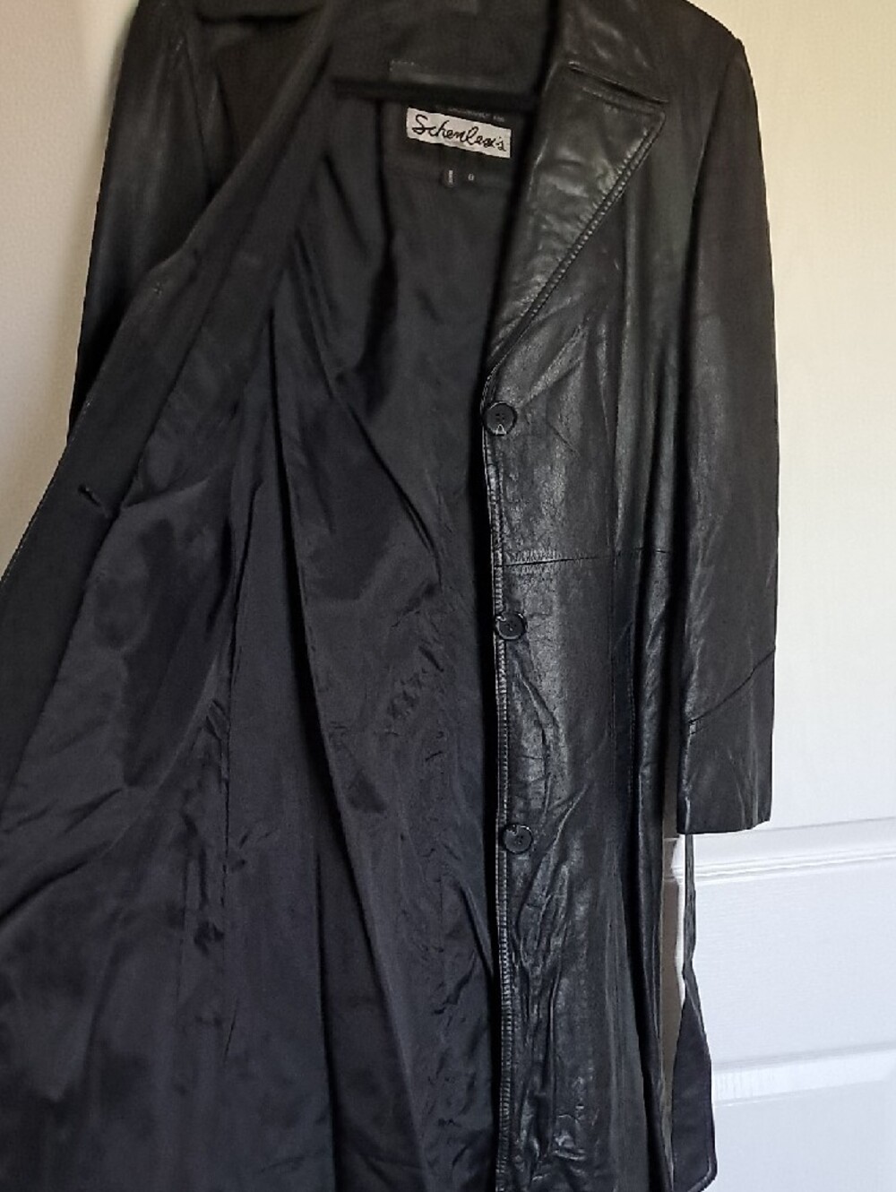 Long Black Leather Trench Coat with Belt — Unbranded - Picture 5 of 9